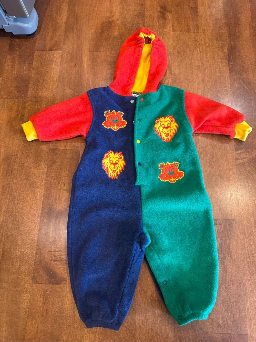 Vintage 90s TriCycle Baby 3-6M Fleece Hooded One Piece Romper Colorblock